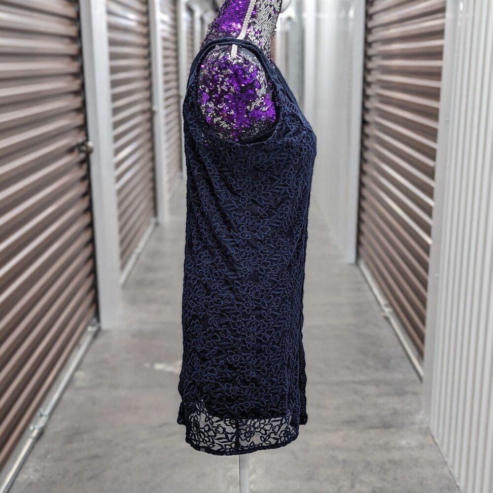 VTG Y2K Abercrombie & Fitch Navy Blue VNeck Floral Eyelet Mini Dress Boho Chic - Picture 3 of 9